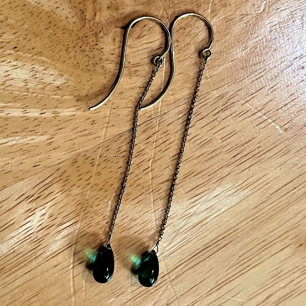 Vtg Green Quartz Teardrop Shoulder Duster Earrings Borealis Jewelry of New York